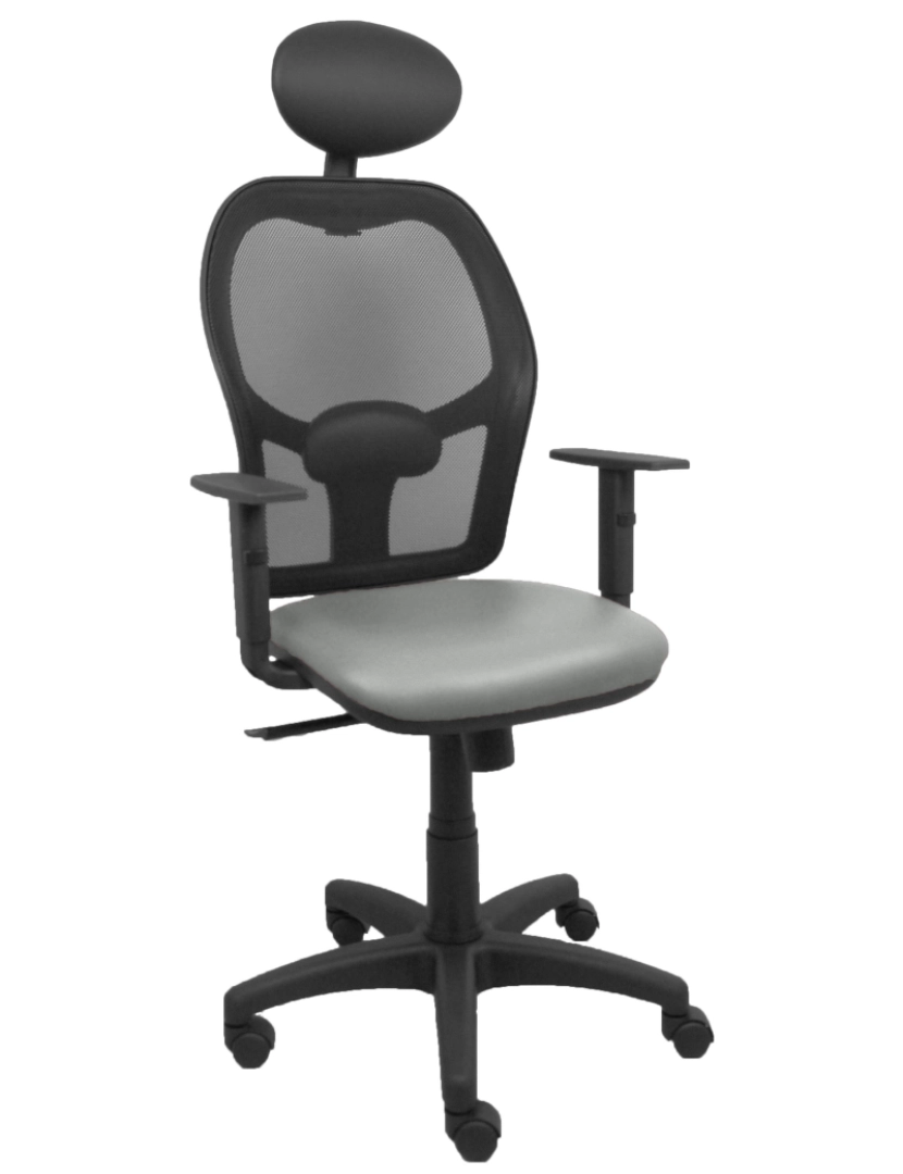 imagem de Cadeira Alocén Malla Negra Similpiel de assento Braços cinzentos cabeça Fijo1