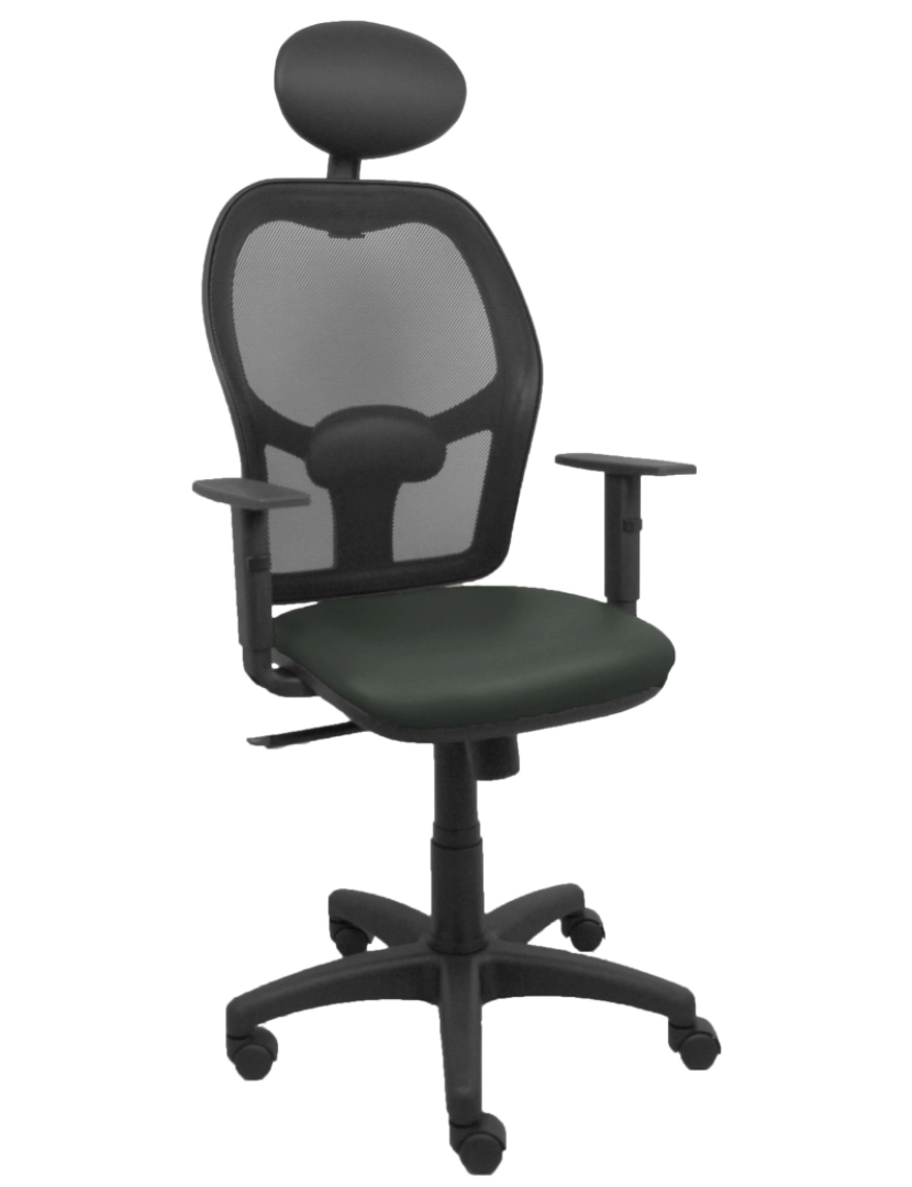 imagem de Cadeira Alocén Malla Negra Similpiel de assento Braços cinzentos cabeça Fijo1
