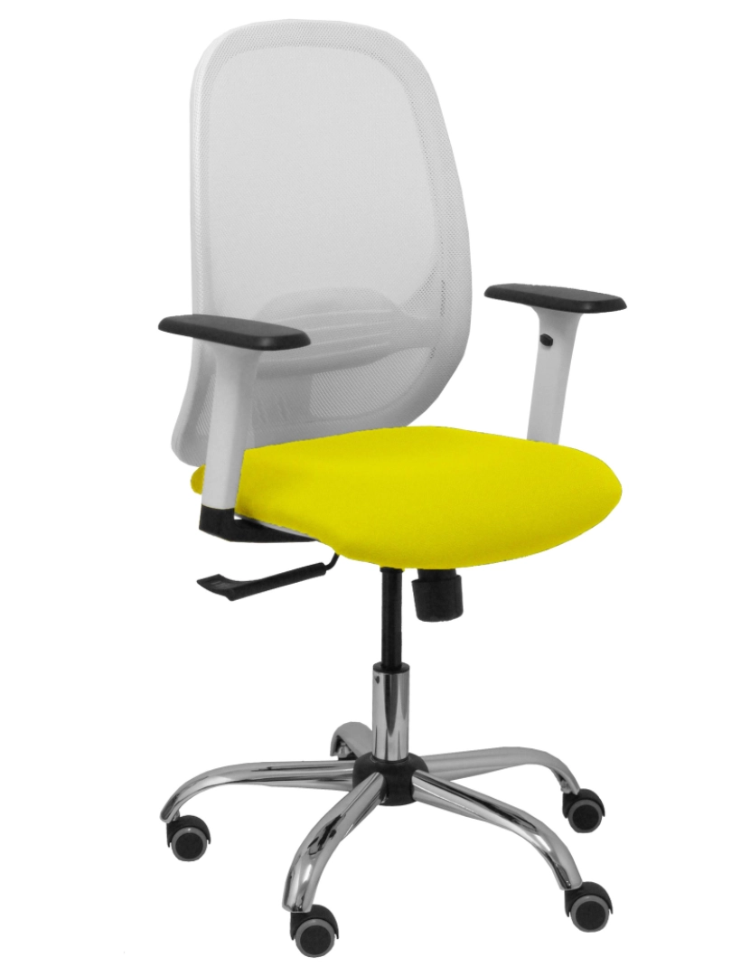 Piqueras Y Crespo - Branco Cilanco cadeira malha branca assento branco Brazo amarelo de Bali Regulamentação Base Chrome Rodas