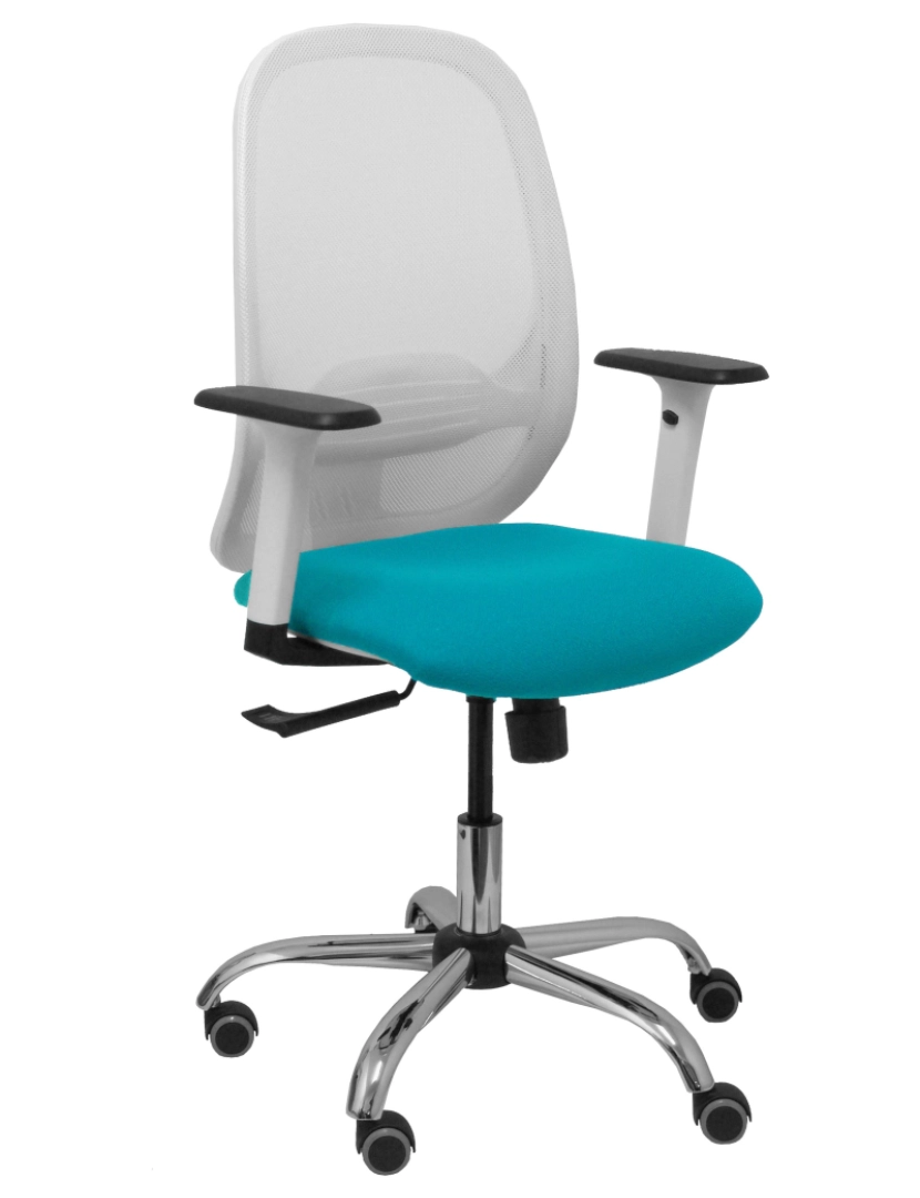 imagem de Silla Cilanco Blanca Malla Blanca Assento Bali Turquoise Arm Regulable Base Chrome Rodas de Parqué3