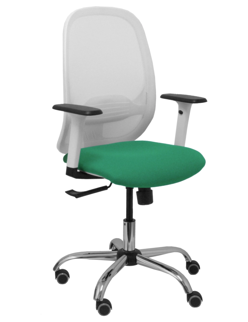 imagem de Silla Cilanco Blanca Malla Assento de Blanca Braço de esmeralda verde de Bali Base Chrome Rodas1