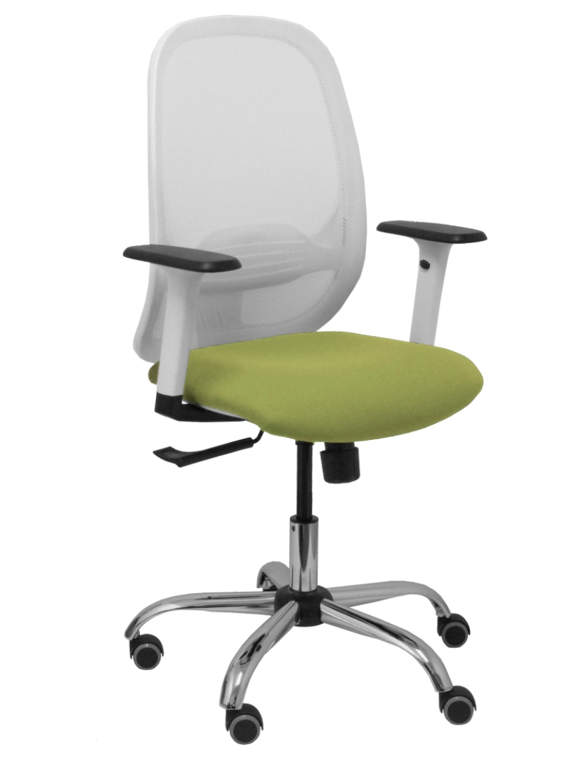 imagem de Silla Cilanco Blanca Malla Assento de Blanca Bali Green Olive Arm Regulable Base cromada Rodas de Parqué1