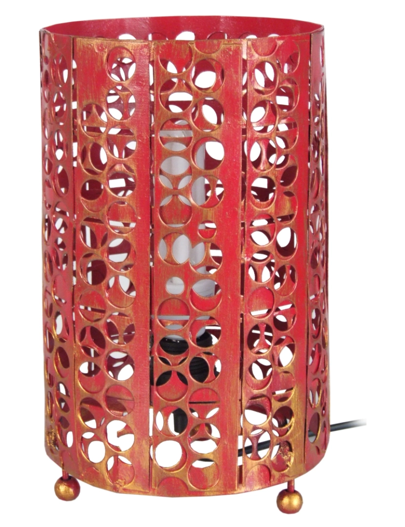 imagem de ZEN - Candeeiro mesa de cabeceira redondo metal vermelho e dourado1