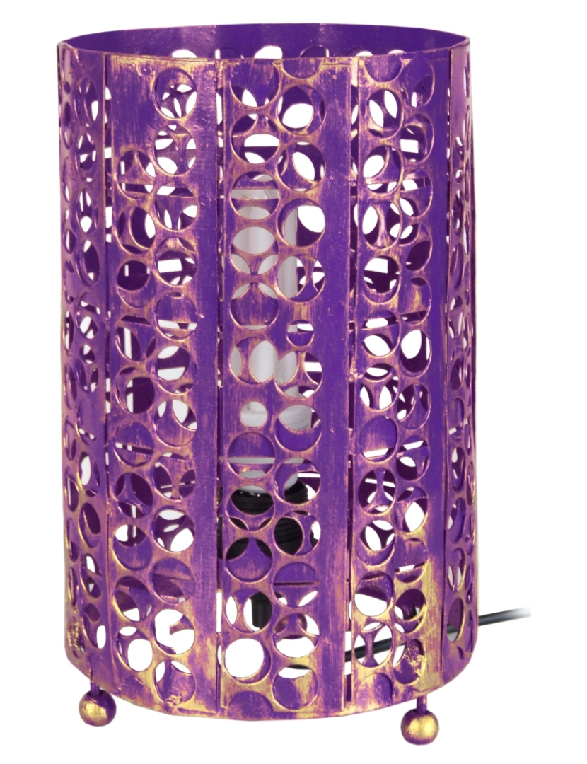 imagem de ZEN - Candeeiro mesa de cabeceira redondo metal violeta e dourado1