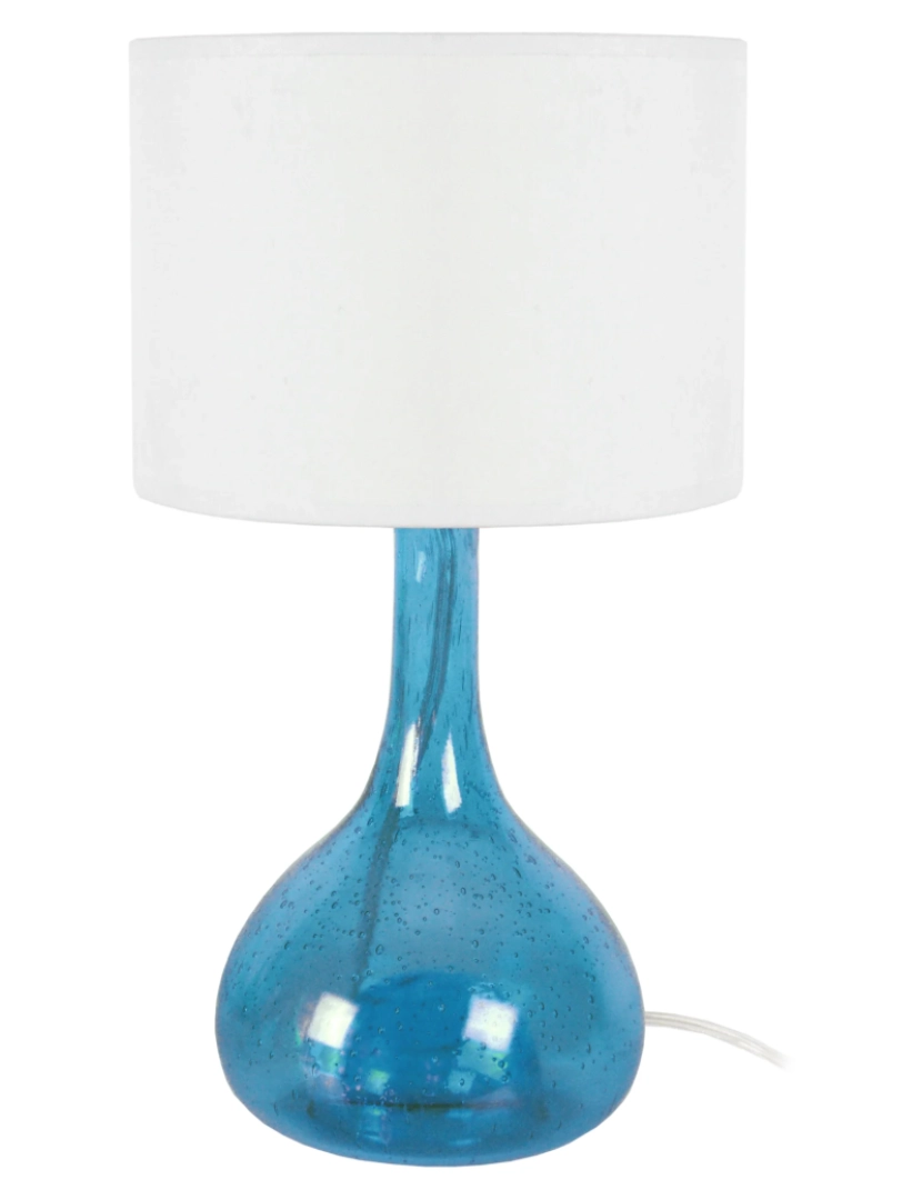 imagem de CARAFE BOULES - Candeeiro mesa de cabeceira redondo vidro azul e branco1