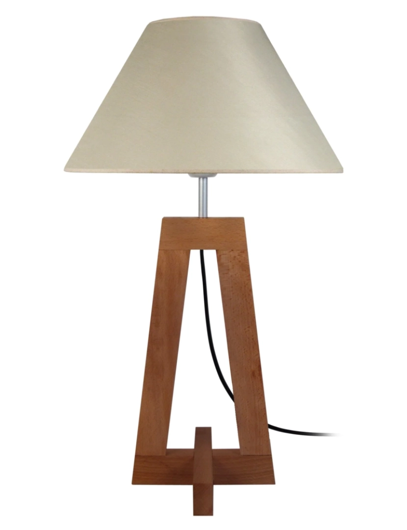 imagem de VILI - Candeeiro mesa de cabeceira redondo madeira escura e créme1