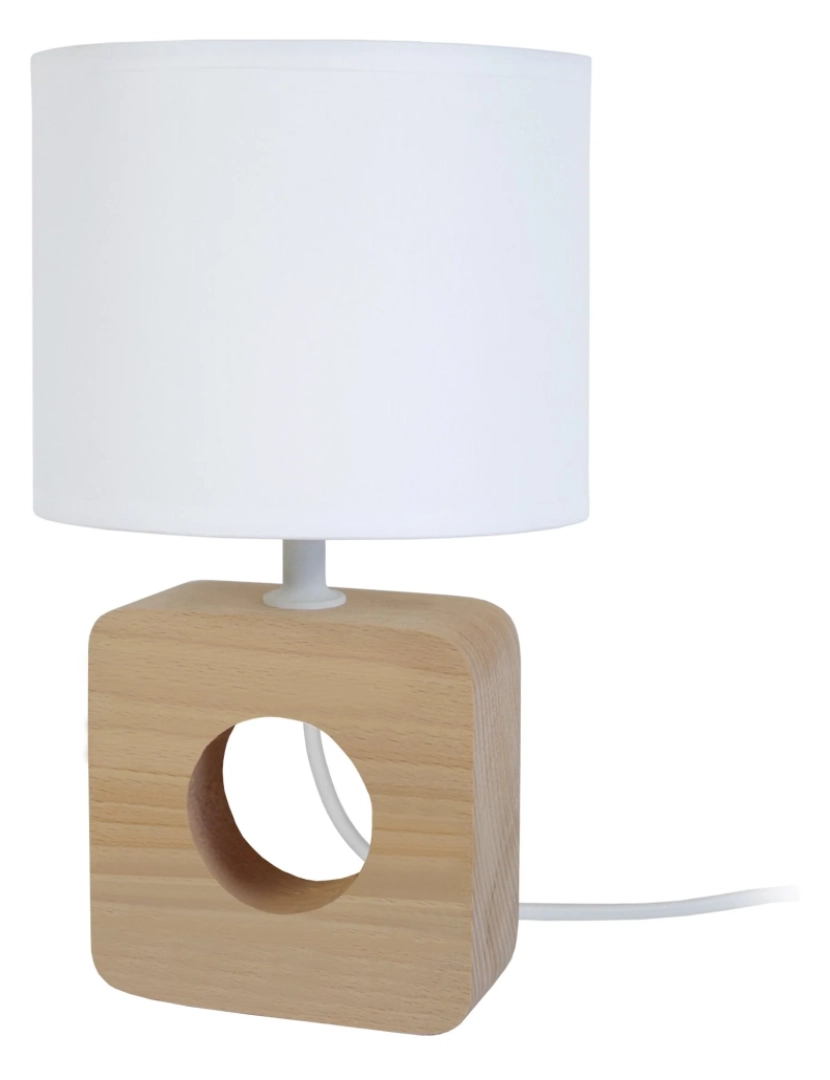 imagem de KEBO - Candeeiro mesa de cabeceira redondo madeira natural e branco1