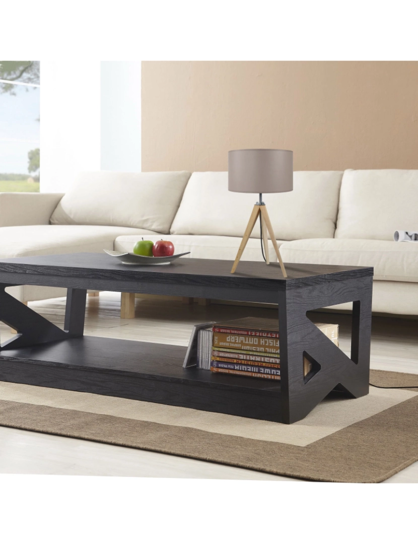 imagem de IDUN - Candeeiro mesa de cabeceira redondo madeira natural e taupe4