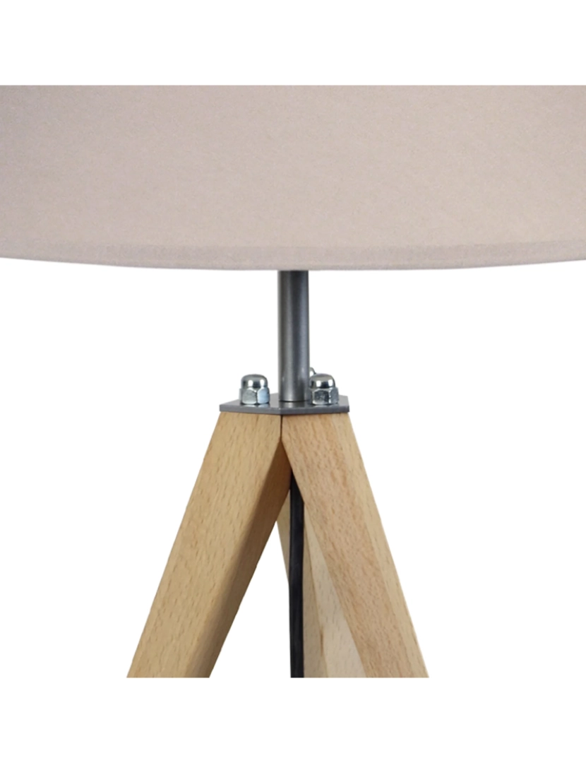 imagem de IDUN - Candeeiro mesa de cabeceira redondo madeira natural e taupe6