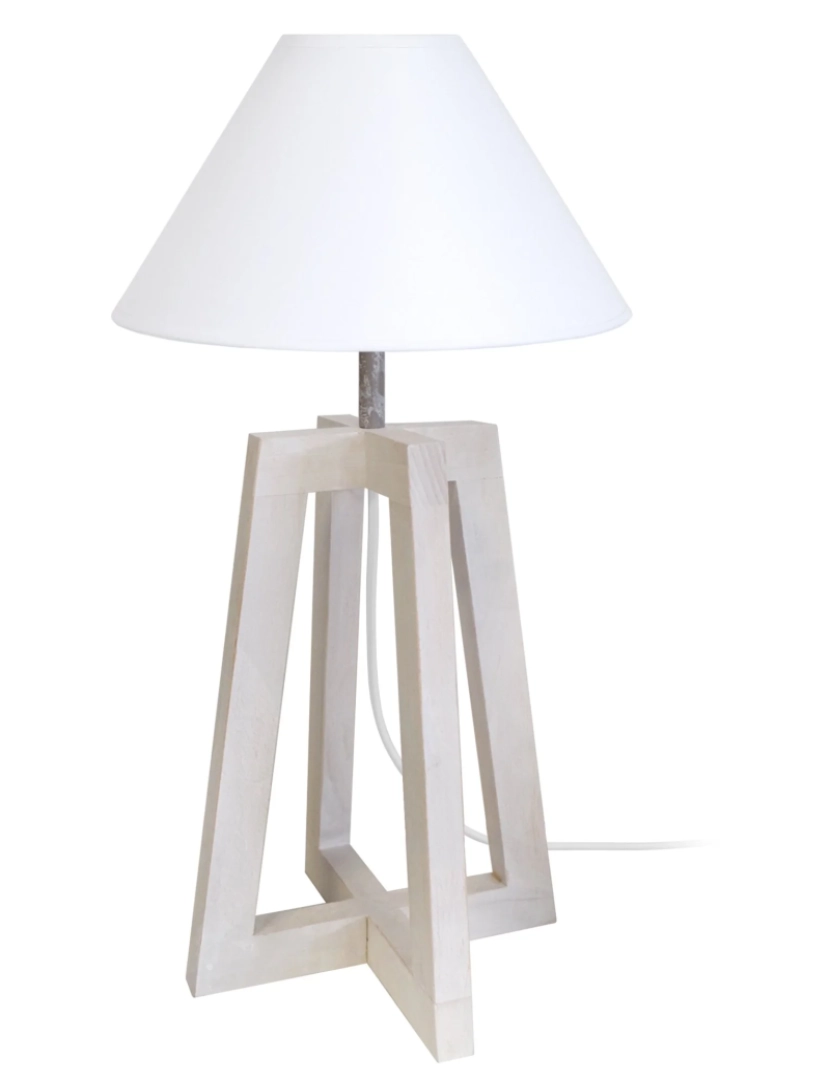 Tosel - LOT - Candeeiro mesa de cabeceira redondo madeira taupe e branco
