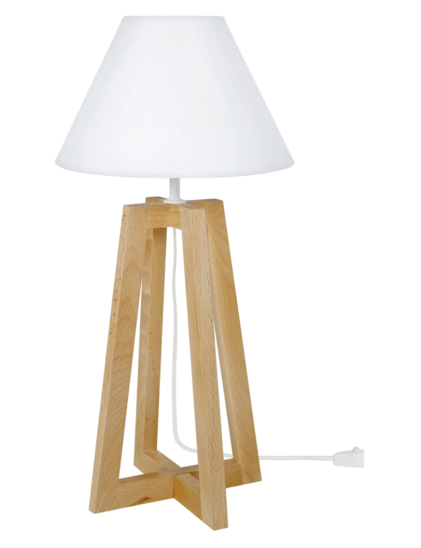 imagem de LOT - Candeeiro mesa de cabeceira redondo madeira natural e branco1