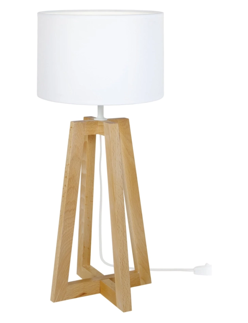 imagem de LOT - Candeeiro mesa de cabeceira redondo madeira natural e branco1