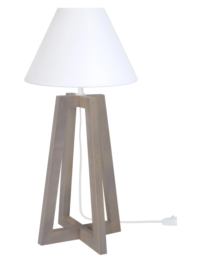 imagem de LOT - Candeeiro mesa de cabeceira redondo madeira taupe e branco1