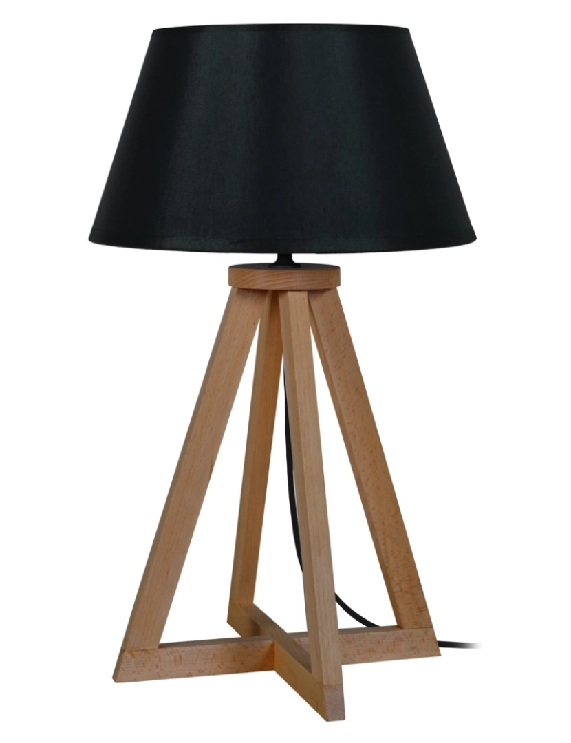 Tosel - SKARA - Candeeiro mesa de cabeceira redondo madeira escuro e preto