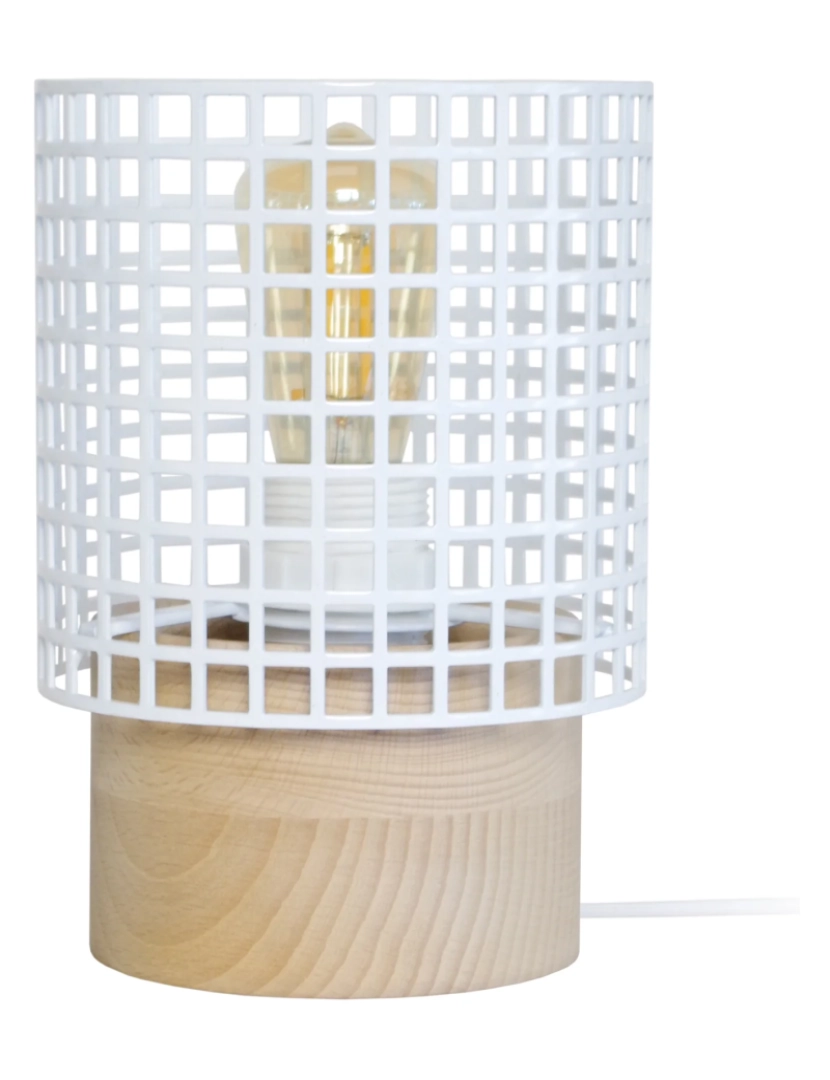 imagem de LISERON - Candeeiro mesa de cabeceira redondo madeira natural e branco1