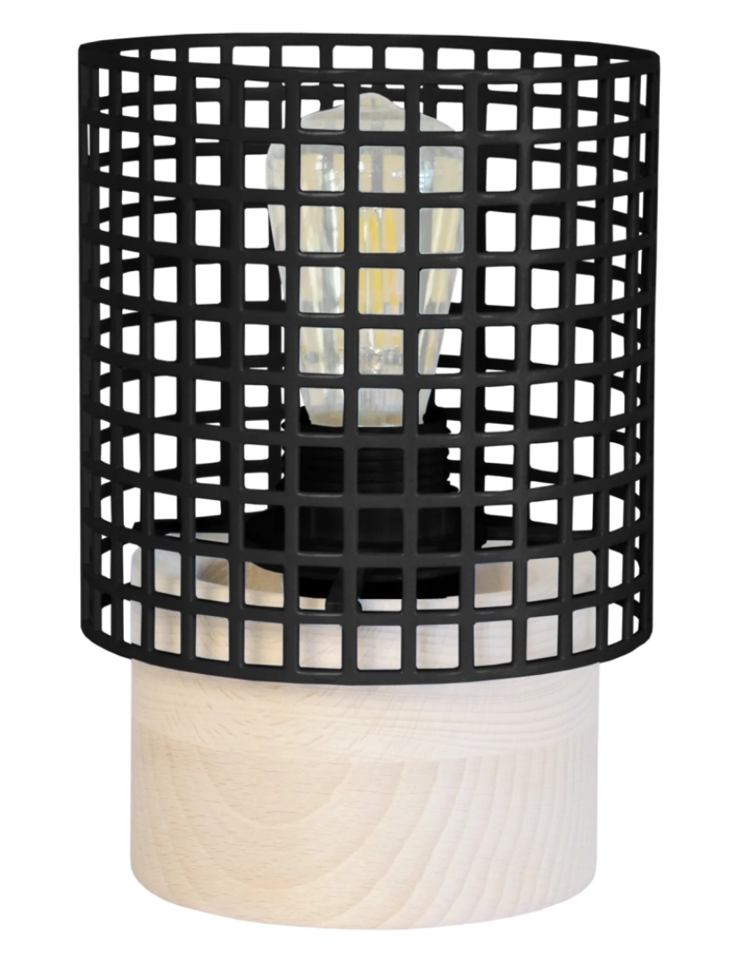imagem de LISERON - Candeeiro mesa de cabeceira redondo madeira natural e preto1