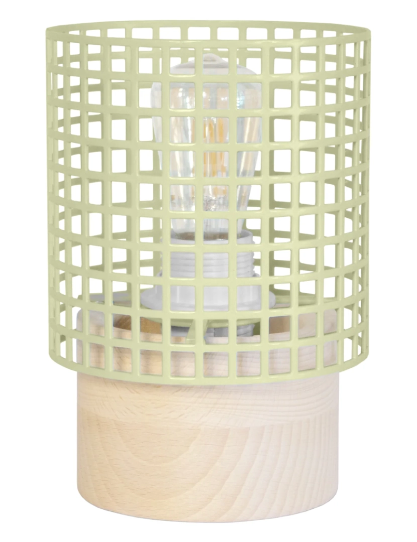 imagem de LISERON - Candeeiro mesa de cabeceira redondo madeira verde natural e pastel1