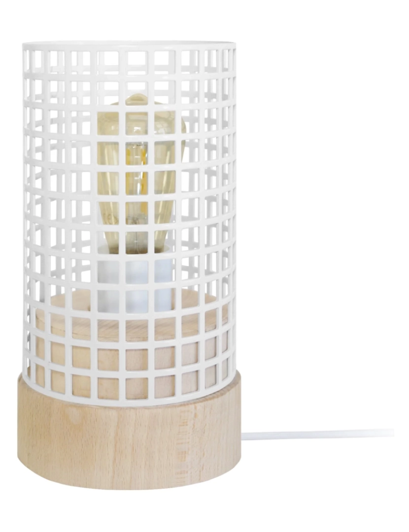 imagem de LISERON - Candeeiro mesa de cabeceira redondo madeira natural e branco1