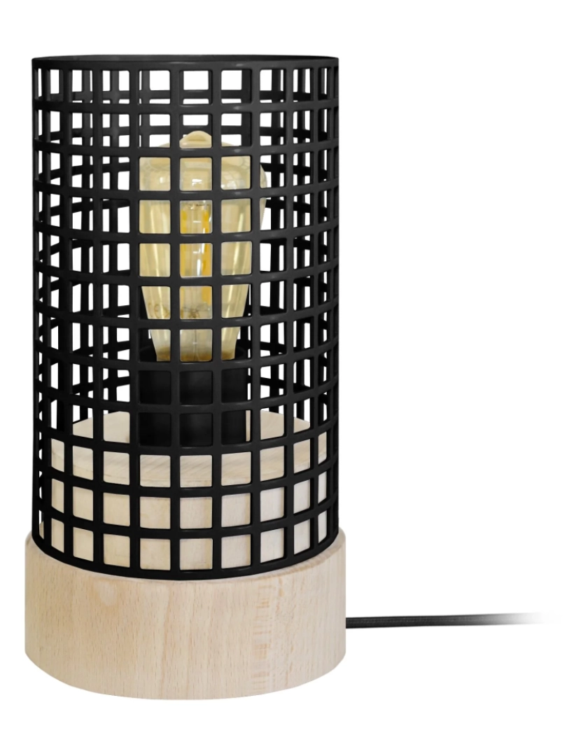Tosel - LISERON - Candeeiro mesa de cabeceira redondo madeira natural e preto