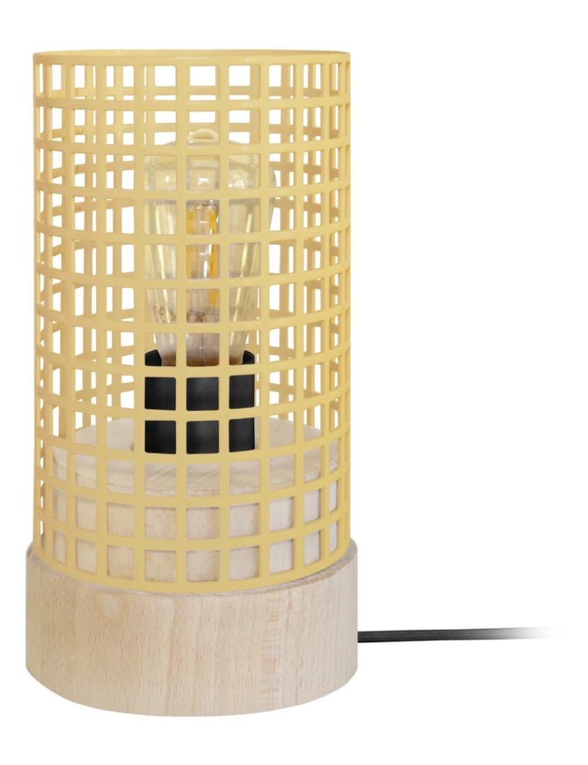 imagem de LISERON - Candeeiro mesa de cabeceira redondo madeira natural e amarelo pastel1