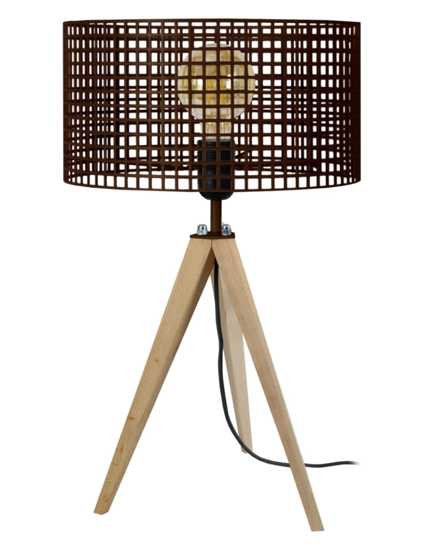 imagem de LISERON - Candeeiro mesa de cabeceira redondo madeira natural e castanho1