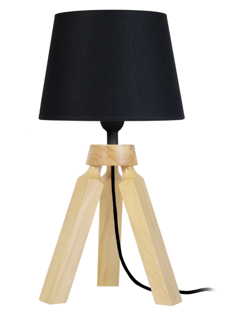 Tosel - GABY - Candeeiro mesa de cabeceira redondo madeira natural e preto