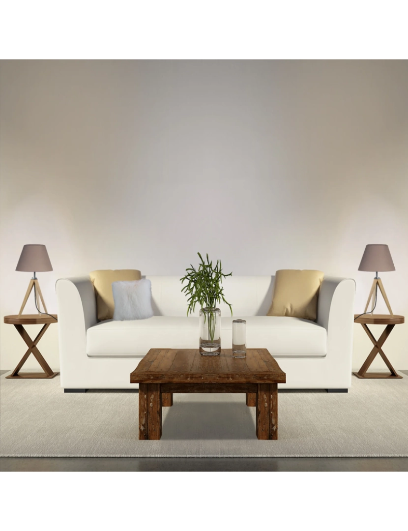 imagem de IDUN-Lot 2 - Candeeiro mesa de cabeceira redondo madeira natural e cinza taupe2