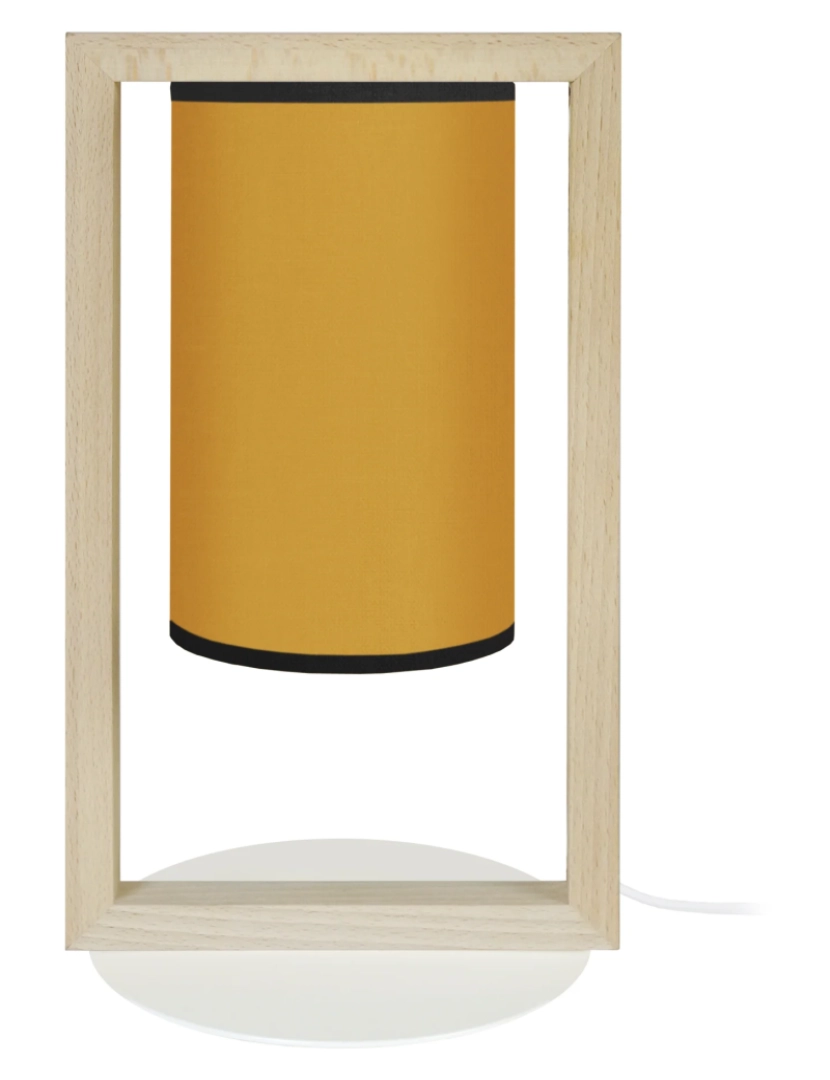 Tosel - La DÉFENSE - Candeeiro mesa de cabeceira redondo madeira natural e amarelo