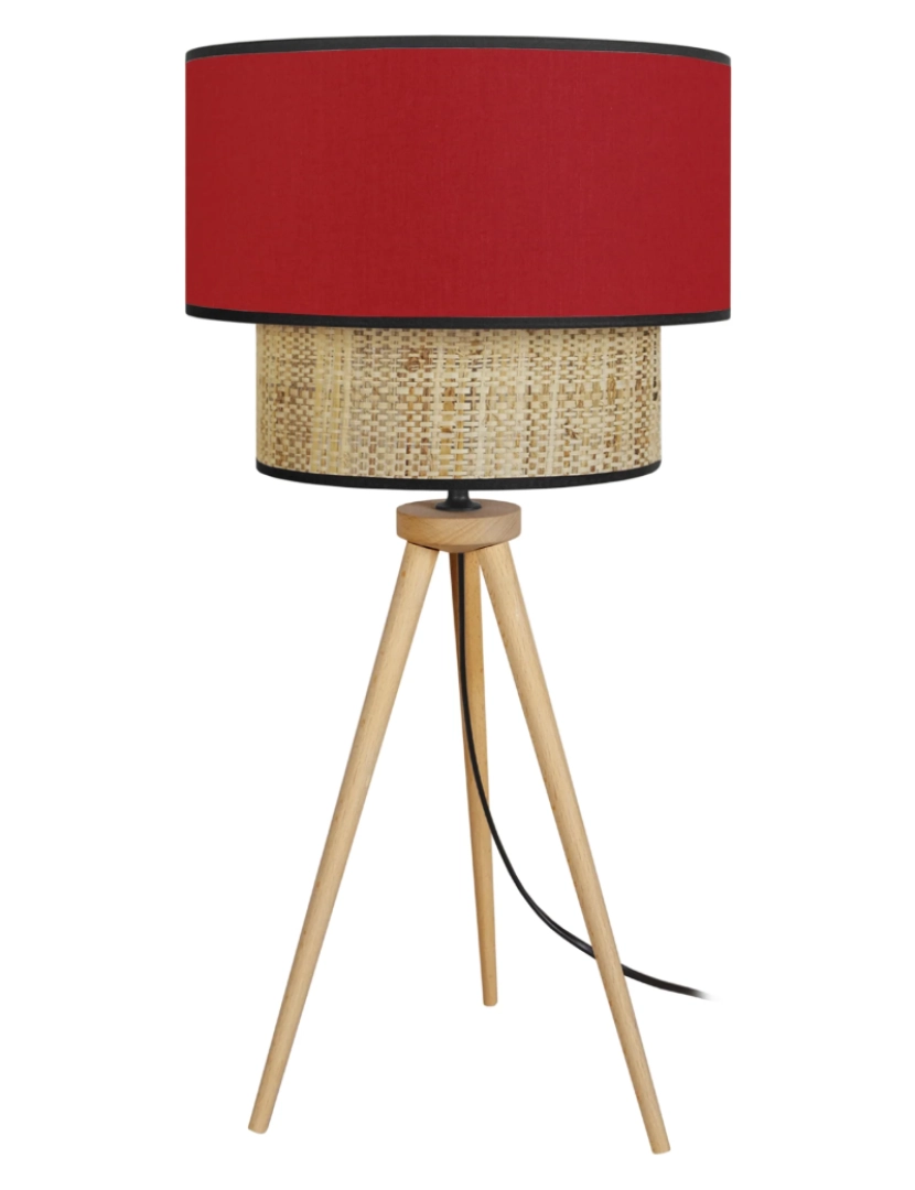 imagem de COCHIN T - Candeeiro de Mesa redondo madeira natural e vermelho1