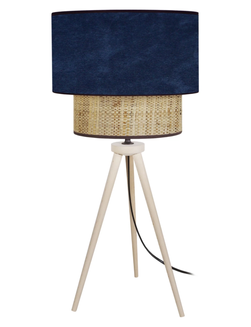 imagem de COCHIN T - Candeeiro de Mesa redondo madeira veludo natural e azul1