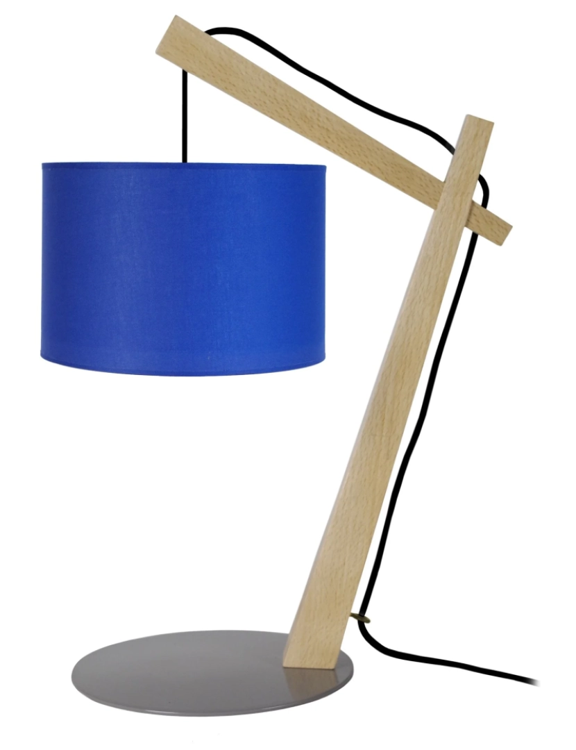 imagem de BELFORT  - Candeeiro mesa de cabeceira redondo madeira natural e azul1