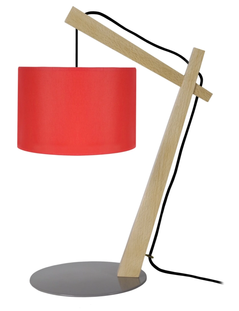 imagem de BELFORT  - Candeeiro mesa de cabeceira redondo madeira natural e vermelho1