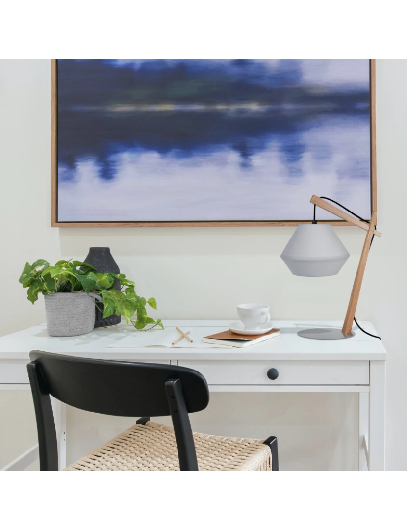 imagem de BELFORT CONE - Candeeiro mesa de cabeceira redondo madeira natural e cinza2