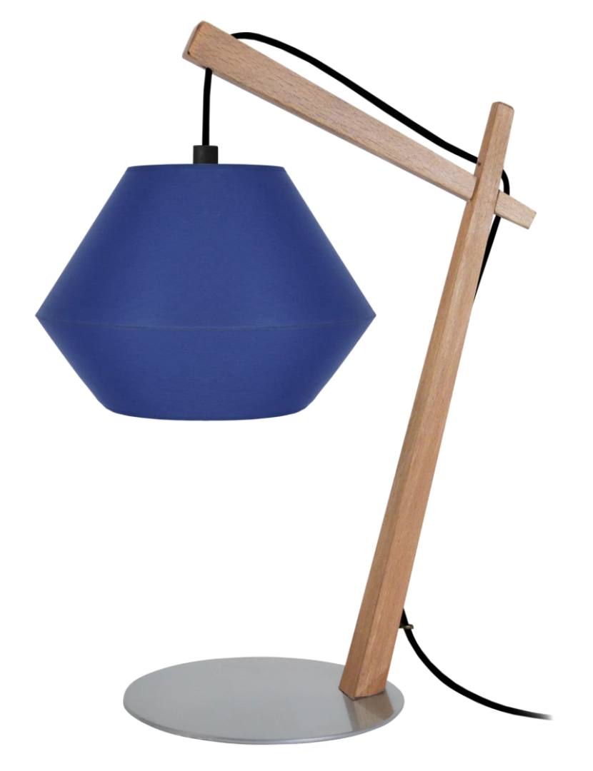 imagem de BELFORT CONE - Candeeiro mesa de cabeceira redondo madeira natural e azul1