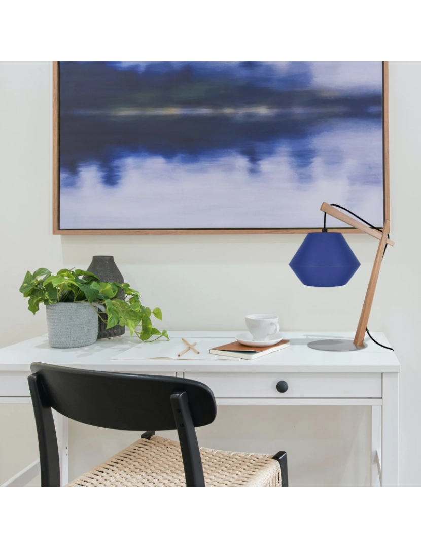 imagem de BELFORT CONE - Candeeiro mesa de cabeceira redondo madeira natural e azul2