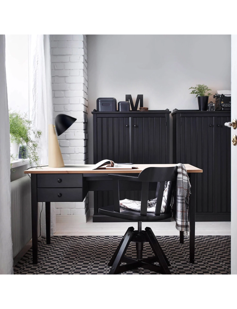 imagem de NELLA - Candeeiro de escritório redondo madeira natural e preto2