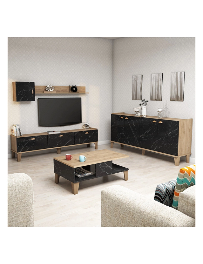 ASR - Conjunto de móveis de sala de estar em mármore de carvalho