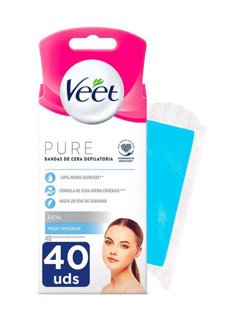 Veet - Pure Wax Bandas de Cera Facial Sensitive 40 U