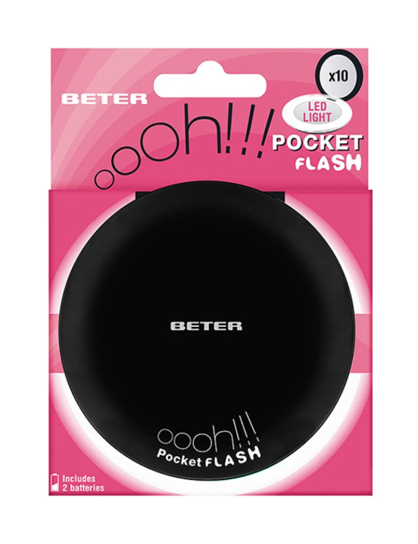 Beter - Espelho Ohh! Pocket Flash Com Luz E Aumento X10 #Negro