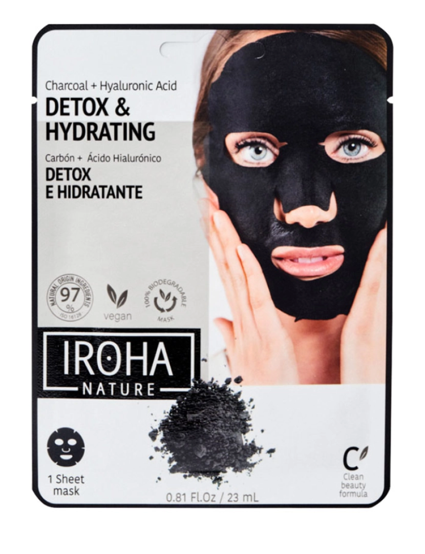 imagem grande de Detox Charcoal Black Tissue Facial Mask 1use Iroha1