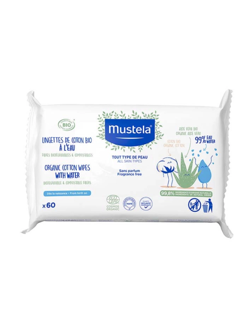 Mustela - Toalhitas de Água com algodão BIO para bebês 60 U