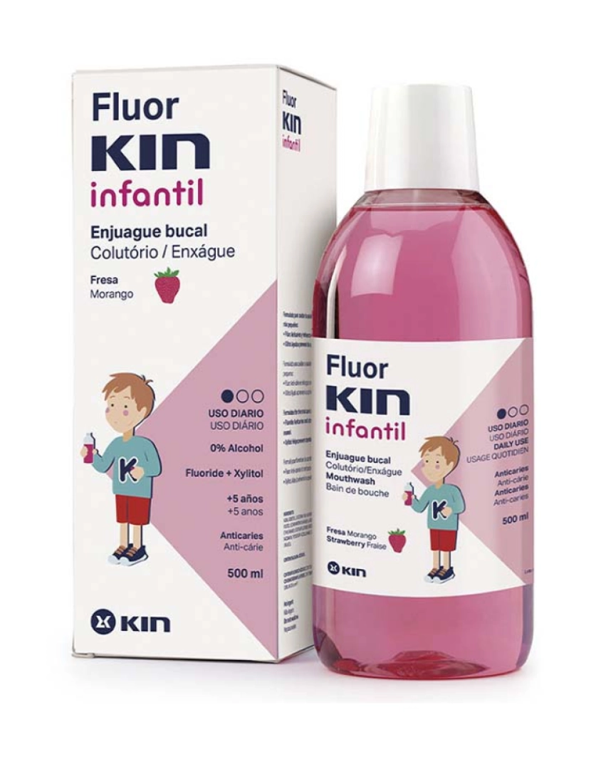 Kin - Enxaguador Bocal Anti-cáries Fluorkin Infantil #Fresa 500 Ml 500 ml