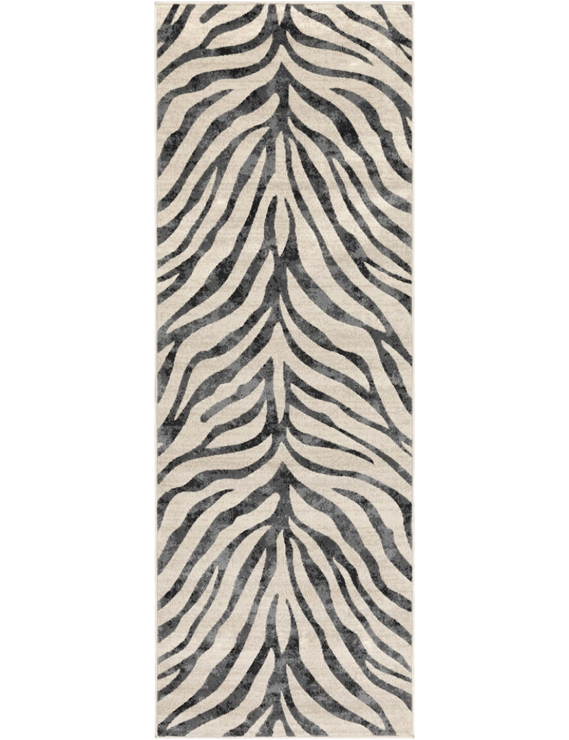 imagem de Tapete Geométrico Estilo Zebra - CYBELE - 80 x 220 cm - Preto e Bege2