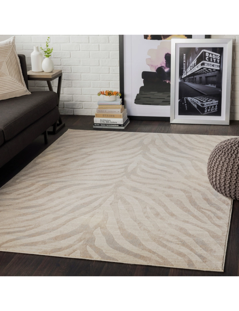 Surya - Tapete Geométrico Estilo Zebra - ARTEMIS - 200 x 275 cm - Cinza Claro e Bege