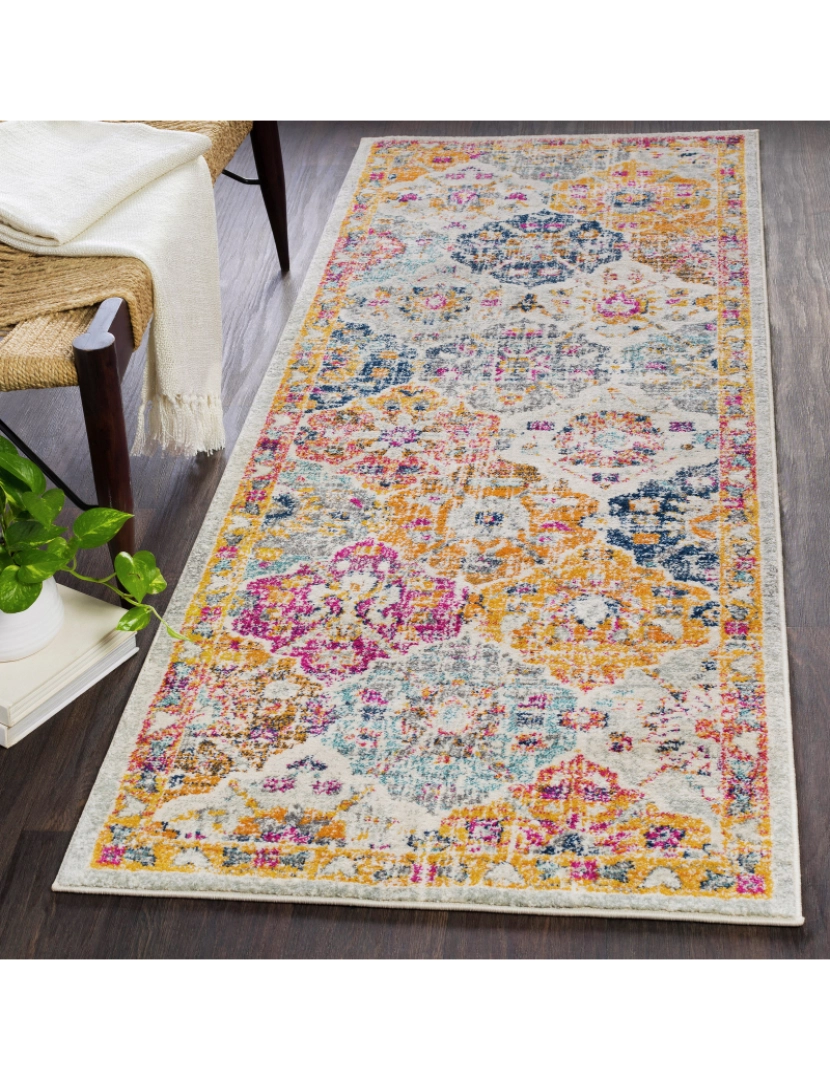 Surya - Tapete Vintage Floral Oriental - INES - 78 x 365 cm - Multicolor - Mostarda e Laranja