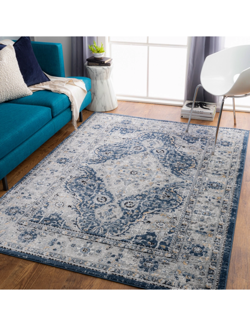 imagem de Tapete Vintage Oriental - KALILA - 200 x 275 cm - Azul Escuro e Cinza1