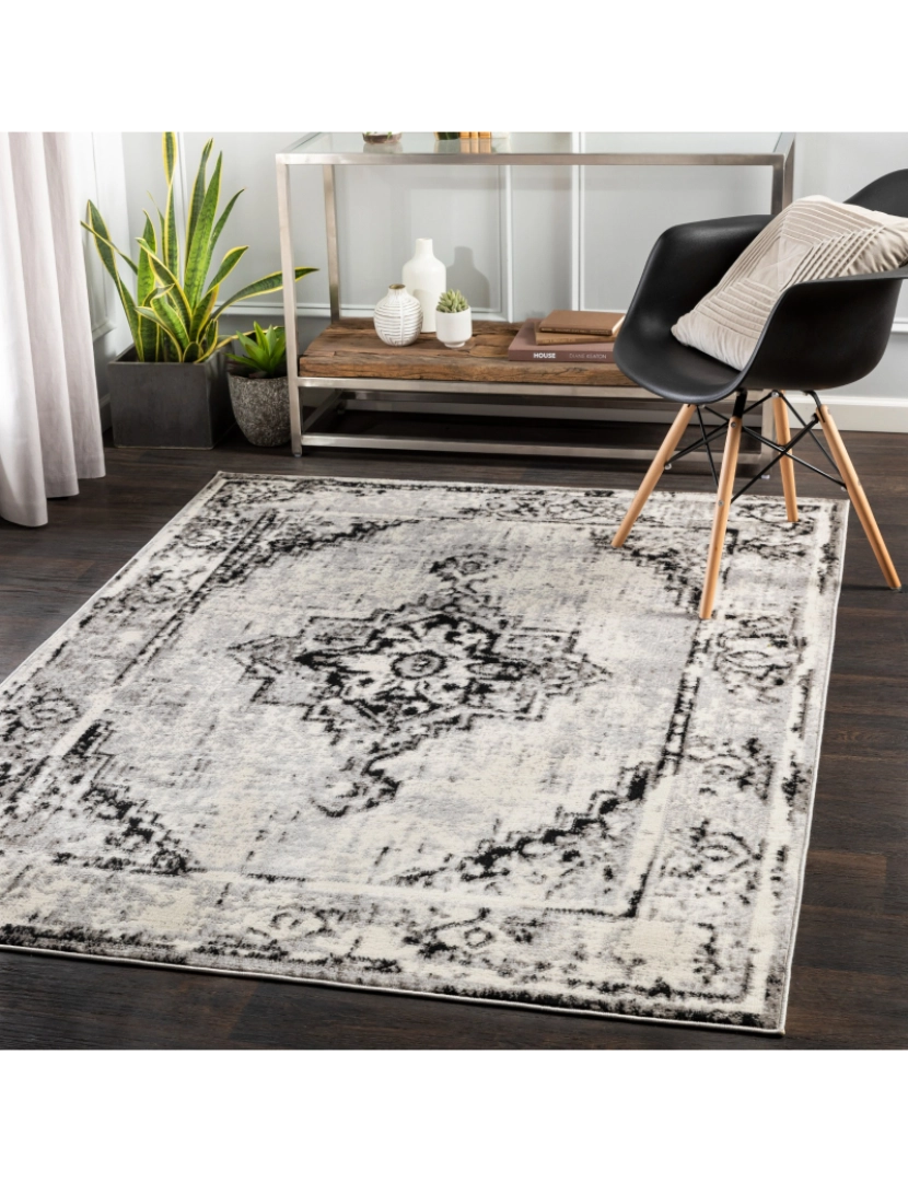 imagem de Tapete Vintage Oriental - JOANNA - 152 x 213 cm - Preto e Branco1