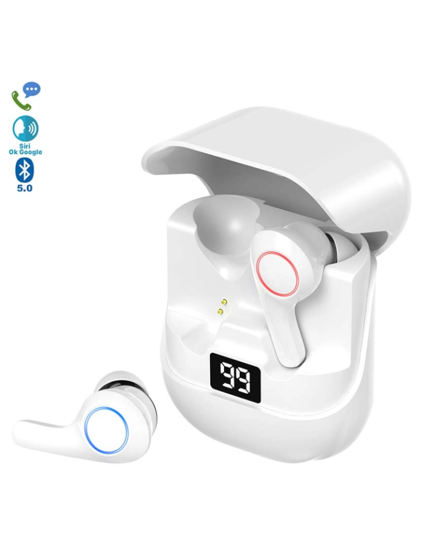 DAM - Auriculares PT08 TWS, Bluetooth 5.0 Branco