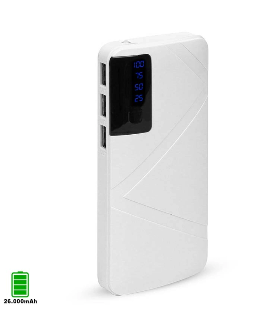 DAM - Powerbank 26000mAh R8 com indicador de porcentagem de carga, saída USB 1A tripla Branco