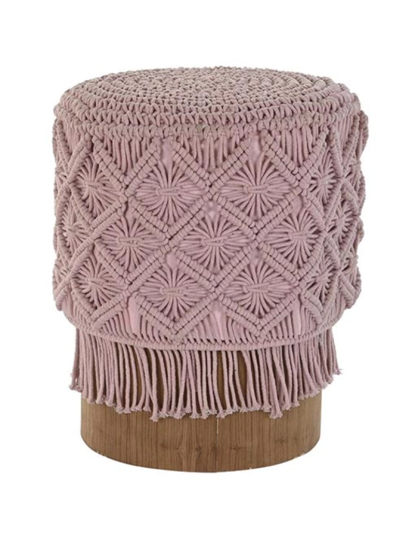 It - Repousa pés DKD Home Decor 43 x 43 x 51 cm Madeira Castanho Rosa Claro Macramé Boho